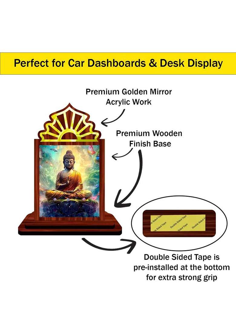 Giftsrange Gautam Buddha Mahavira Siddhartha Car Dashboard Idol Premium Decorative Showpiece - 10.5 Cm(Wood Multicolor) - Indya