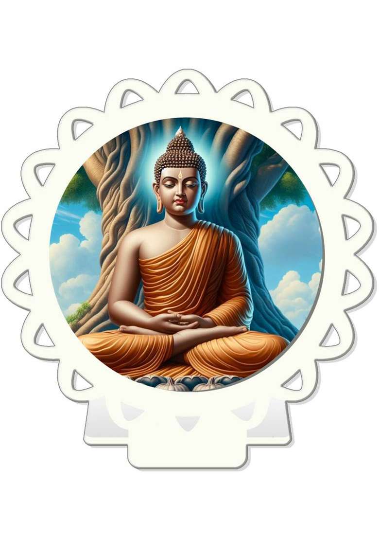 Giftsrange Gautam Buddha Mahavira Car Dashboard Idol White Glossy Decorative Showpiece - 8 Cm(Plastic White) - Indya