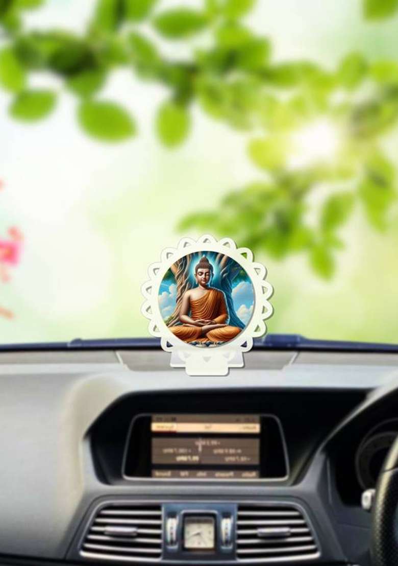 Giftsrange Gautam Buddha Mahavira Car Dashboard Idol White Glossy Decorative Showpiece - 8 Cm(Plastic White) - Indya