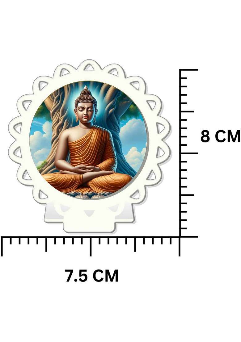 Giftsrange Gautam Buddha Mahavira Car Dashboard Idol White Glossy Decorative Showpiece - 8 Cm(Plastic White) - Indya
