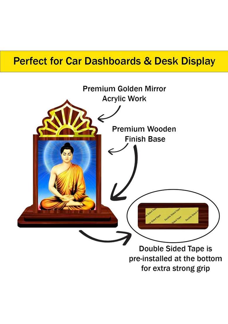 Giftsrange Gautam Buddha Mahavira Siddhartha Car Dashboard Idol Decorative Showpiece - 10.5 Cm(Wood Multicolor) - Indya