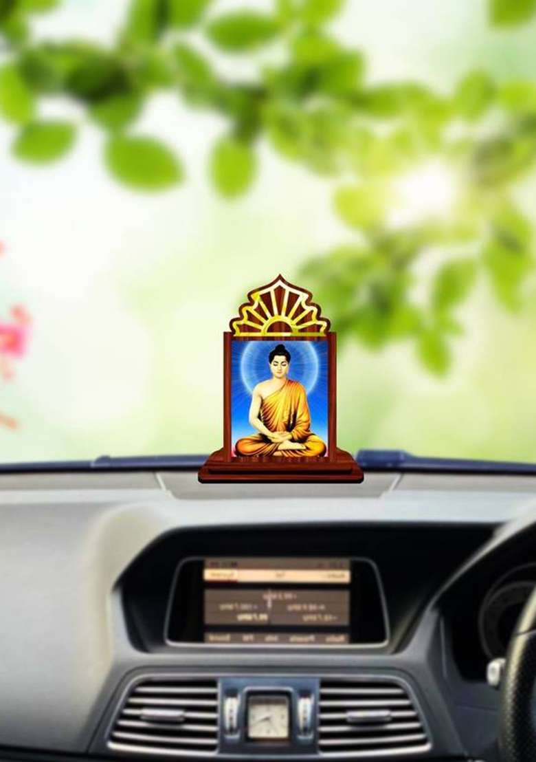 Giftsrange Gautam Buddha Mahavira Siddhartha Car Dashboard Idol Decorative Showpiece - 10.5 Cm(Wood Multicolor) - Indya