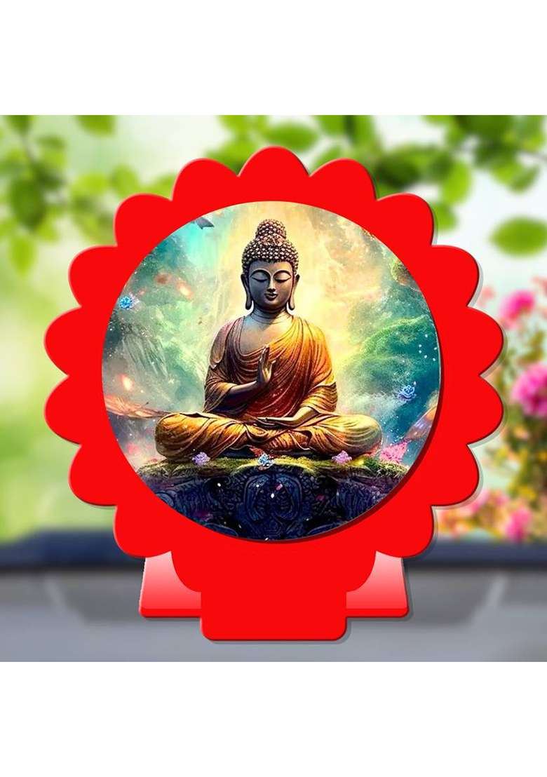 Giftsrange Gautam Buddha Mahavira Siddhartha Red Shining Car Dashboard Idol Decorative Showpiece - 8 Cm(Plastic Multicolor Red) - Indya