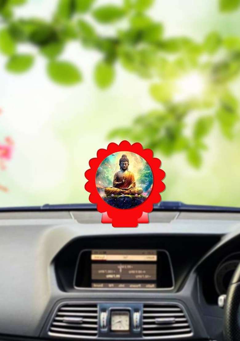 Giftsrange Gautam Buddha Mahavira Siddhartha Red Shining Car Dashboard Idol Decorative Showpiece - 8 Cm(Plastic Multicolor Red) - Indya
