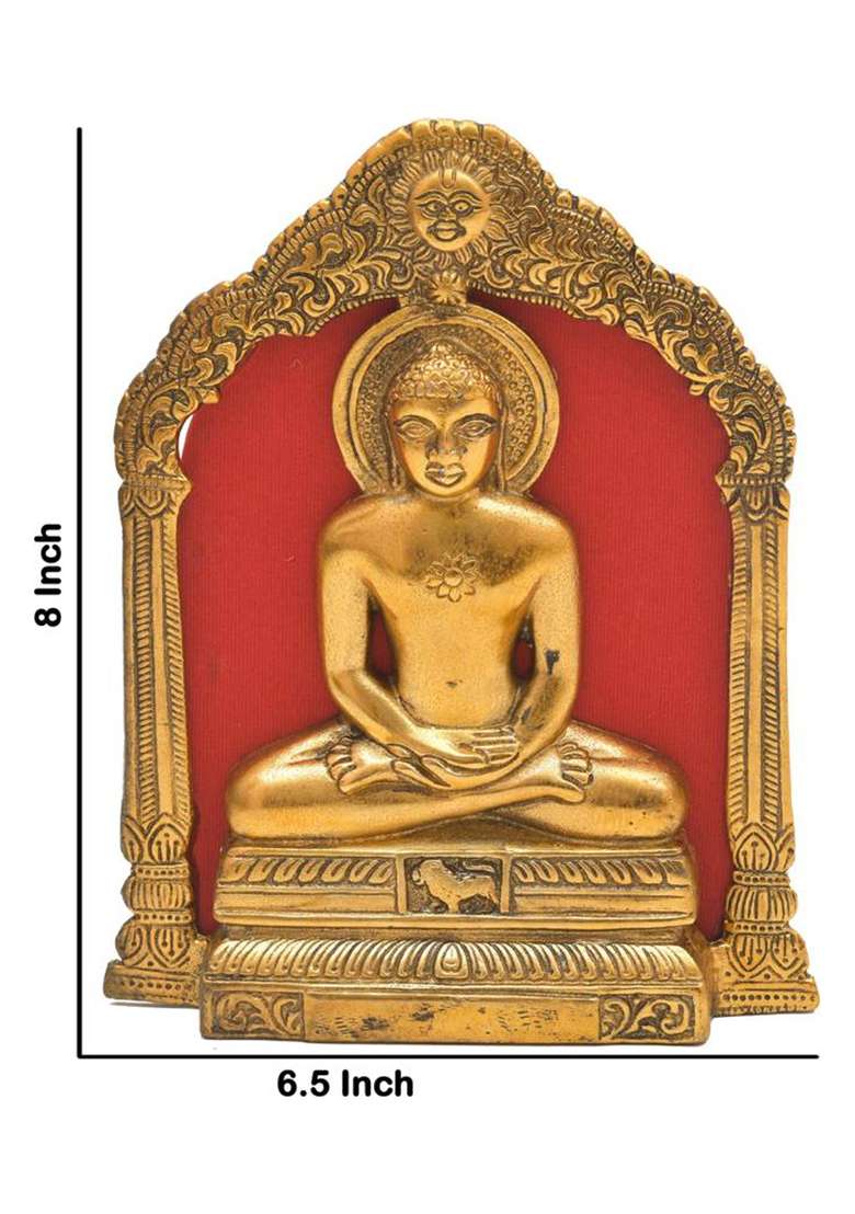 Bhavikaa Metal Mahaveer Swami Idol Statue Frame Wall Hanging(W X H - 16.5 X 20.3 CmGold) Decorative Showpiece - 20.3 Cm(Metal Gold) - Indya