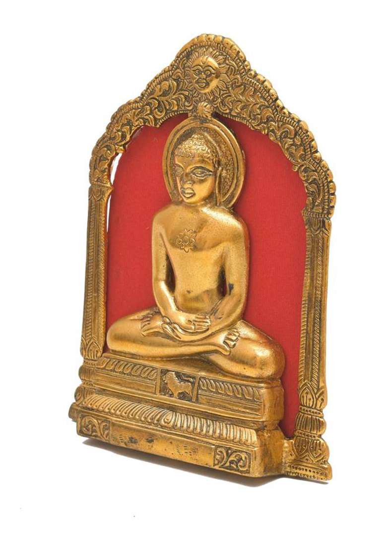 Bhavikaa Metal Mahaveer Swami Idol Statue Frame Wall Hanging(W X H - 16.5 X 20.3 CmGold) Decorative Showpiece - 20.3 Cm(Metal Gold) - Indya