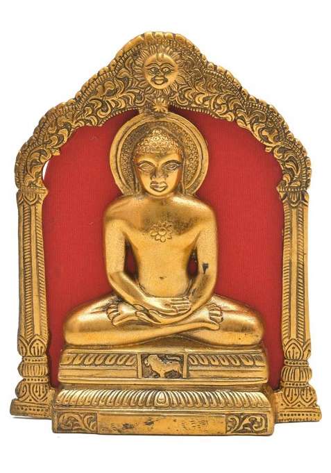 Bhavikaa Metal Mahaveer Swami Idol Statue Frame Wall Hanging(W X H - 16.5 X 20.3 CmGold) Decorative Showpiece - 20.3 Cm(Metal Gold)