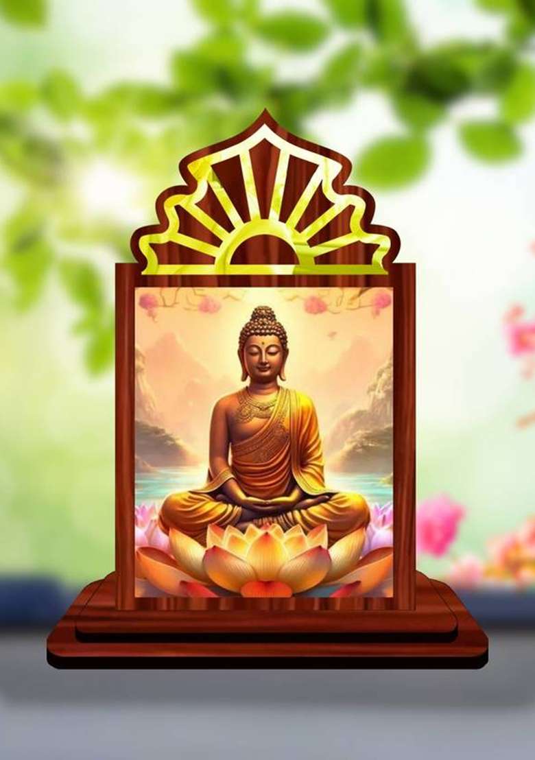 Giftsrange Gautam Buddha Mahavira Siddhartha Car Dashboard Idol Premium Decorative Showpiece - 10.5 Cm(Wood Multicolor) - Indya