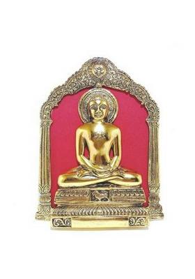Sp Handicrafts Wall Hanging Mahaveer Swami Gold Plated Sant Mahaveer Swami Decorative Showpiece - 20 Cm(Aluminium Gold Red)