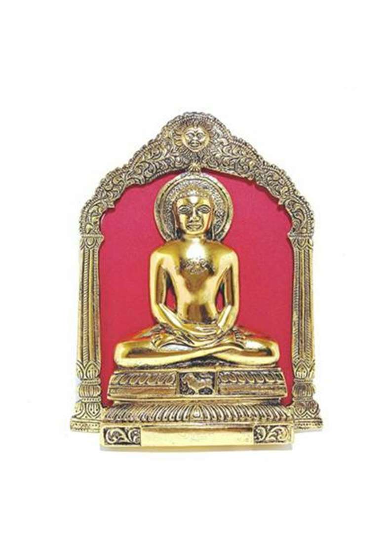 Sp Handicrafts Wall Hanging Mahaveer Swami Gold Plated Sant Mahaveer Swami Decorative Showpiece - 20 Cm(Aluminium Gold Red) - Indya