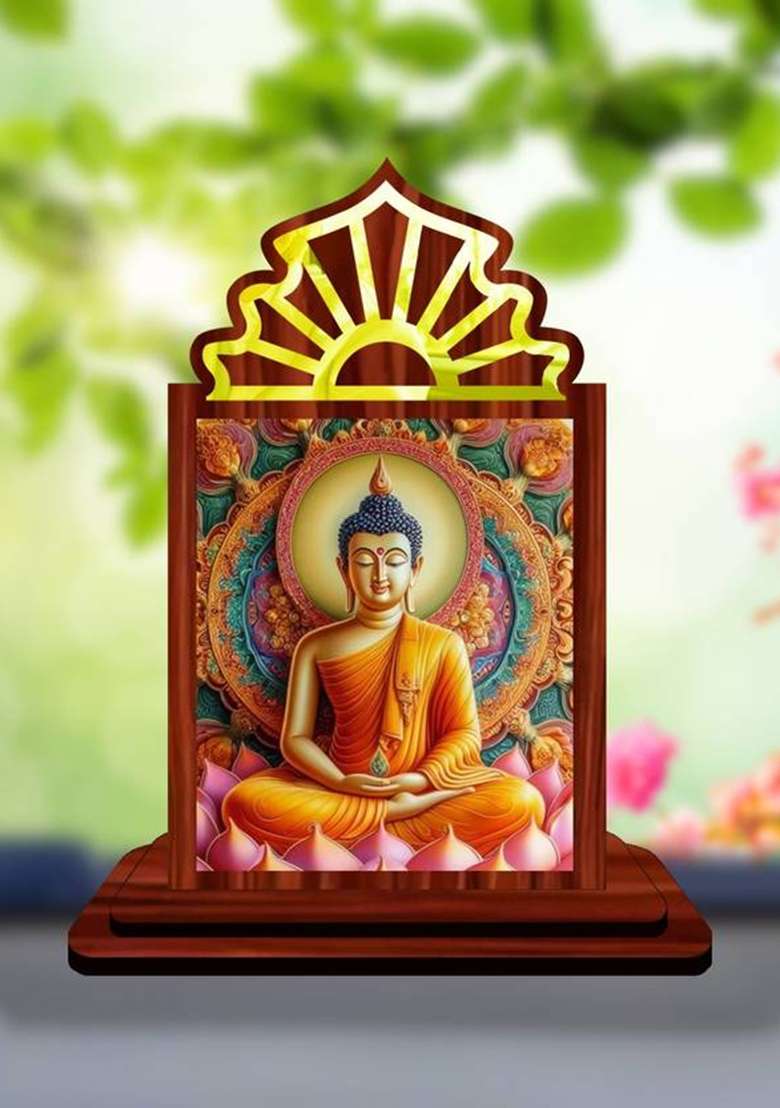 Giftsrange Gautam Buddha Mahavira Siddhartha Car Dashboard Idol Decorative Showpiece - 10.5 Cm(Wood Multicolor) - Indya