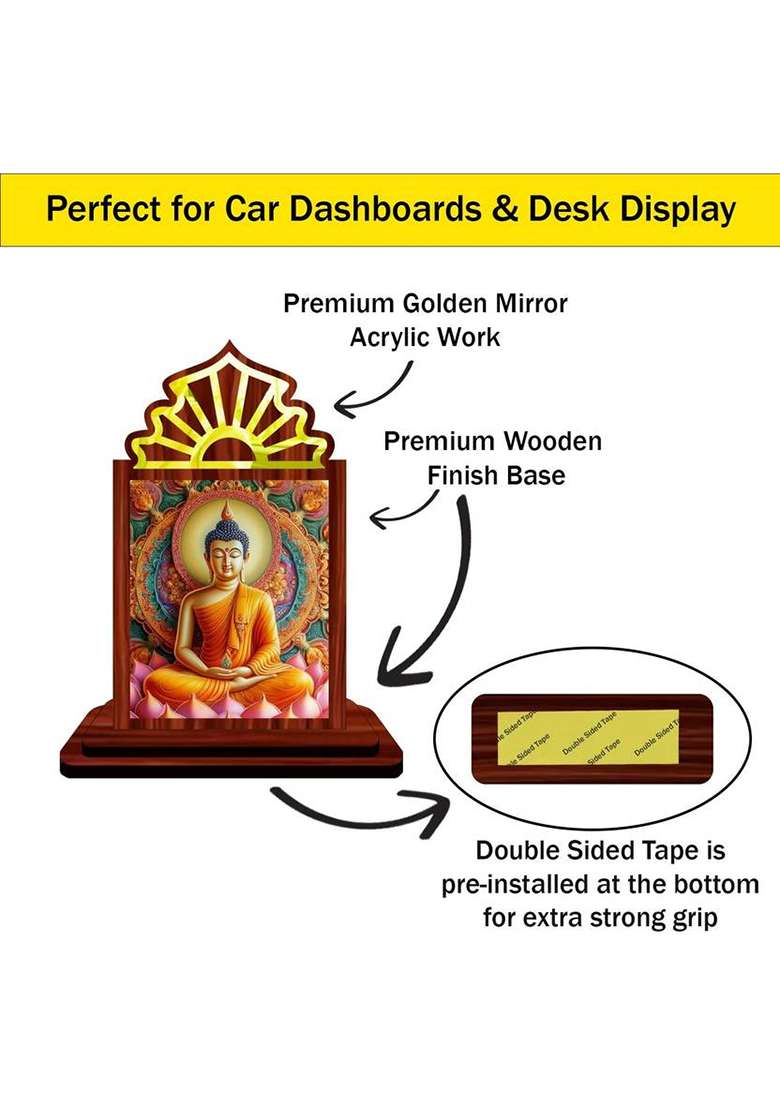 Giftsrange Gautam Buddha Mahavira Siddhartha Car Dashboard Idol Decorative Showpiece - 10.5 Cm(Wood Multicolor) - Indya