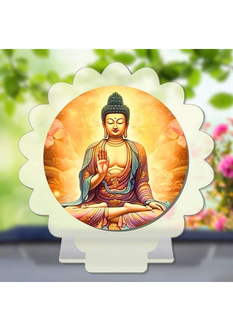 Giftsrange Gautam Buddha Mahavira Siddhartha White Premium Car Dashboard Idol Decorative Showpiece - 8 Cm(Plastic Multicolor White) - Indya