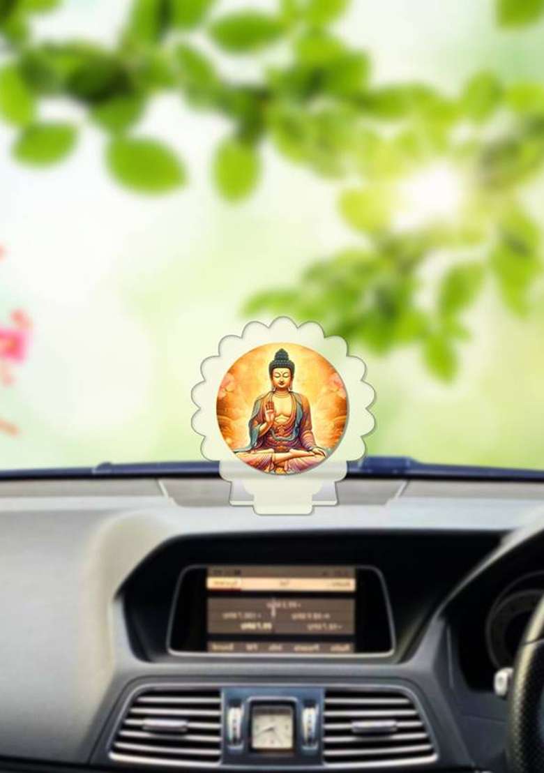 Giftsrange Gautam Buddha Mahavira Siddhartha White Premium Car Dashboard Idol Decorative Showpiece - 8 Cm(Plastic Multicolor White) - Indya