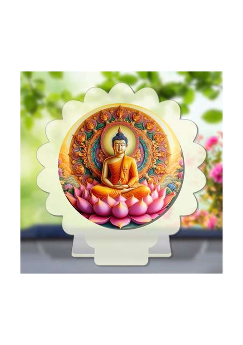 Kanak Gautam Buddha Mahavira Siddhartha White Premium Car Dashboard Idol Decorative Showpiece - 8 Cm(Wood Multicolor White) - Indya