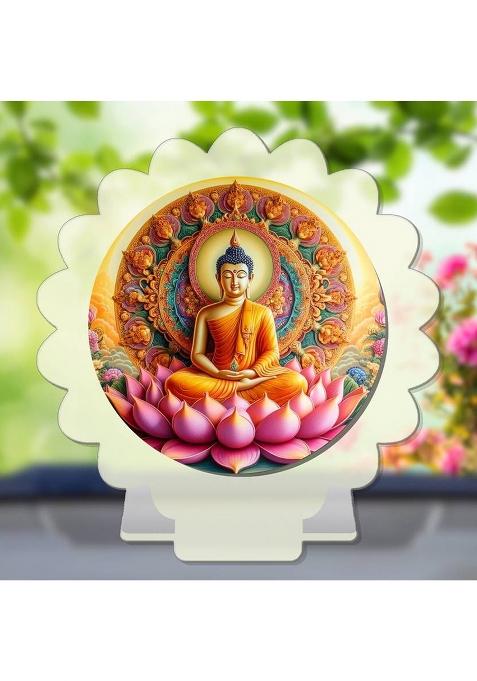 Kanak Gautam Buddha Mahavira Siddhartha White Premium Car Dashboard Idol Decorative Showpiece - 8 Cm(Wood Multicolor White)