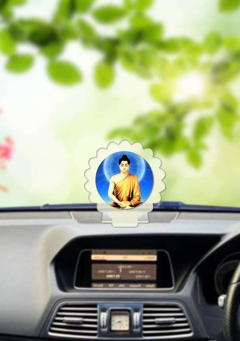 Giftsrange Gautam Buddha Mahavira Siddhartha White Premium Car Dashboard Idol Decorative Showpiece - 8 Cm(Plastic Multicolor White) - Indya