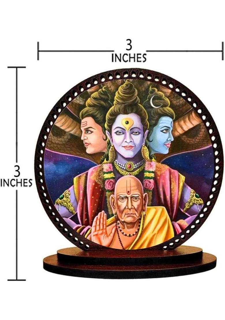 Giftzlane Akkalkot Swami Samarth Car Dashboard Idol Decorative Showpiece - 7.62 Cm(Wood Multicolor) - Indya