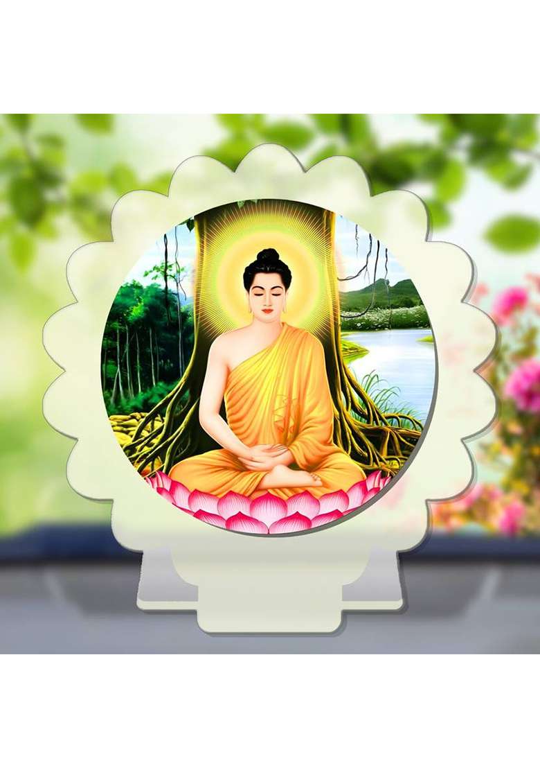 Giftsrange Gautam Buddha Mahavira Siddhartha White Premium Car Dashboard Idol Decorative Showpiece - 8 Cm(Plastic Multicolor White) - Indya