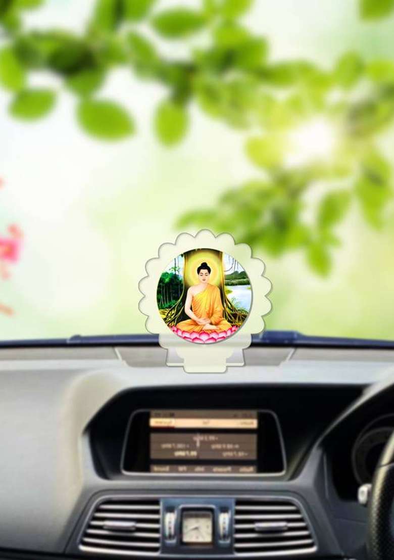 Giftsrange Gautam Buddha Mahavira Siddhartha White Premium Car Dashboard Idol Decorative Showpiece - 8 Cm(Plastic Multicolor White) - Indya