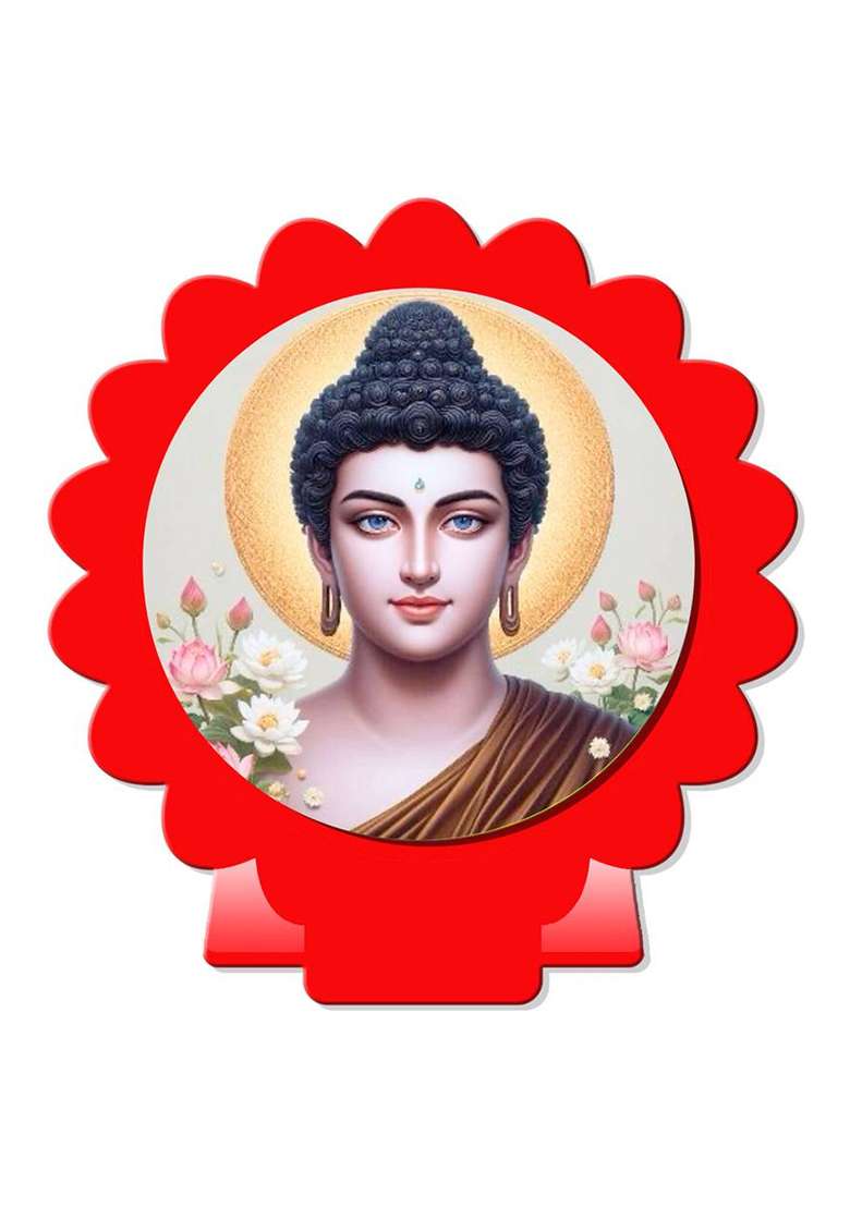 Giftsrange Gautam Buddha Mahavira Car Dashboard Idol Red Glossy Decorative Showpiece - 8 Cm(Plastic Red) - Indya