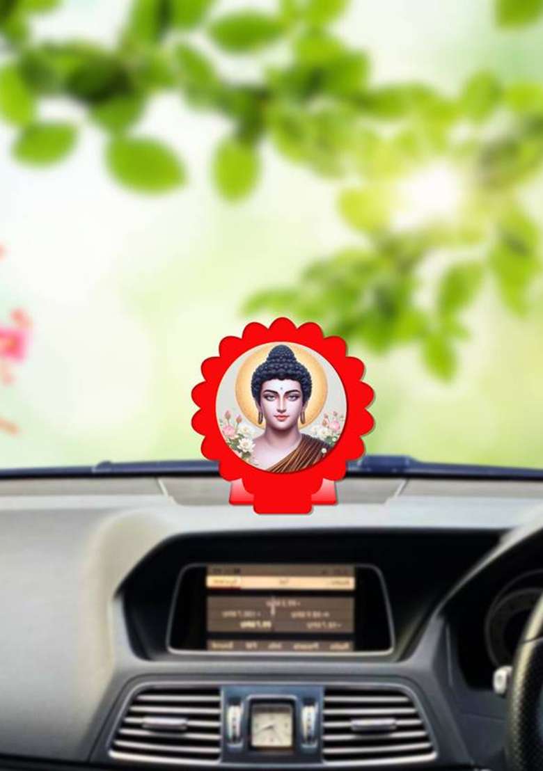 Giftsrange Gautam Buddha Mahavira Car Dashboard Idol Red Glossy Decorative Showpiece - 8 Cm(Plastic Red) - Indya