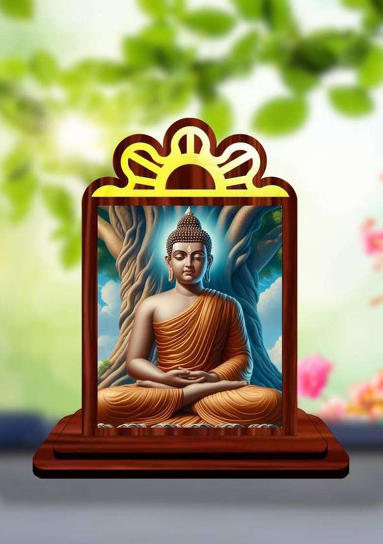 Giftsrange Gautam Buddha Mahavira Siddhartha Car Dashboard Idol Decorative Showpiece - 9.5 Cm(Wood Multicolor) - Indya