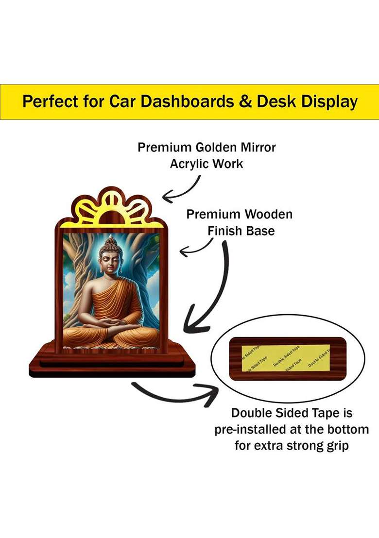 Giftsrange Gautam Buddha Mahavira Siddhartha Car Dashboard Idol Decorative Showpiece - 9.5 Cm(Wood Multicolor) - Indya