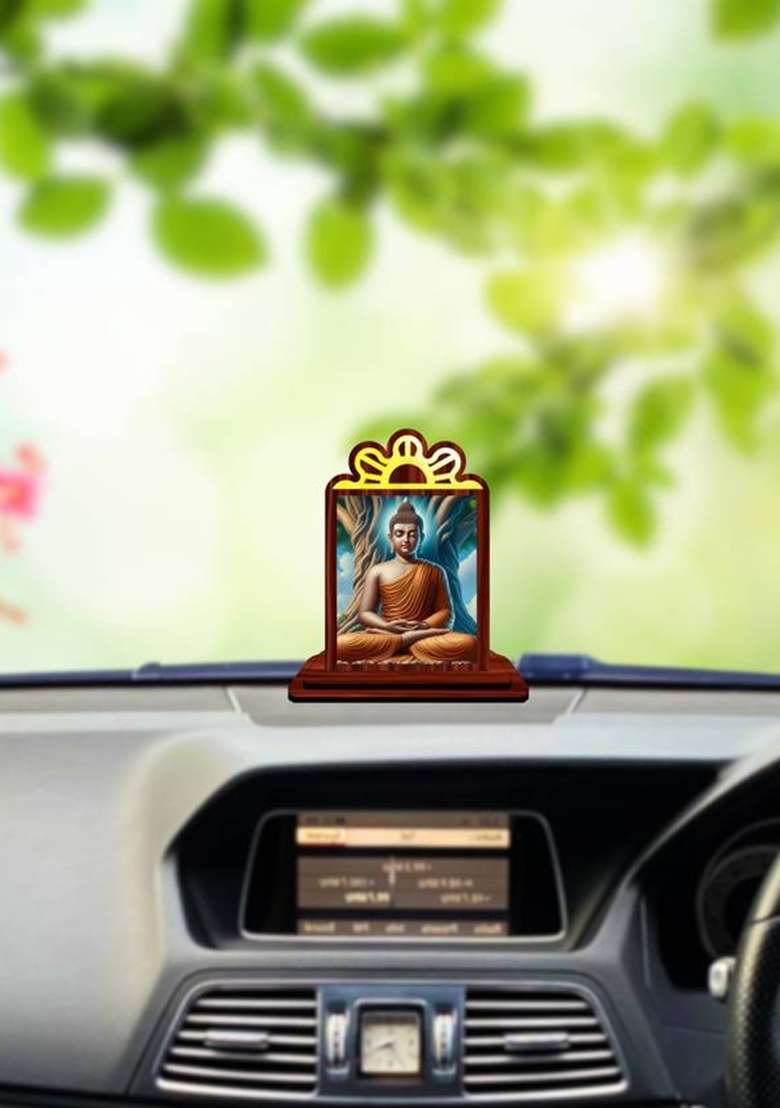 Giftsrange Gautam Buddha Mahavira Siddhartha Car Dashboard Idol Decorative Showpiece - 9.5 Cm(Wood Multicolor) - Indya