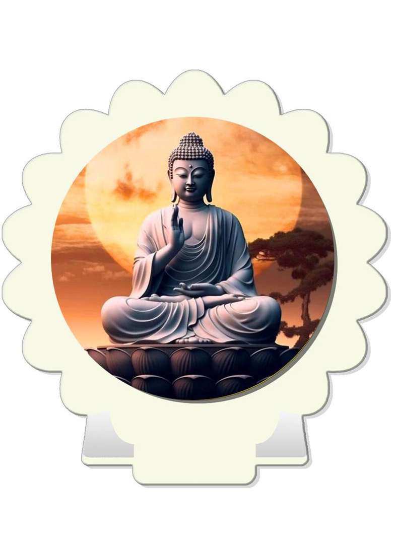 Giftsrange Gautam Buddha Mahavira Car Dashboard Idol White Glossy Decorative Showpiece - 8 Cm(Plastic White) - Indya