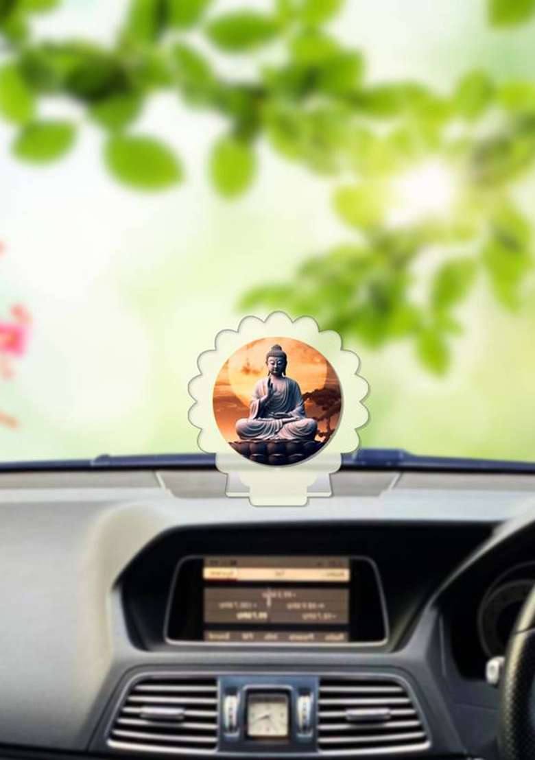 Giftsrange Gautam Buddha Mahavira Car Dashboard Idol White Glossy Decorative Showpiece - 8 Cm(Plastic White) - Indya
