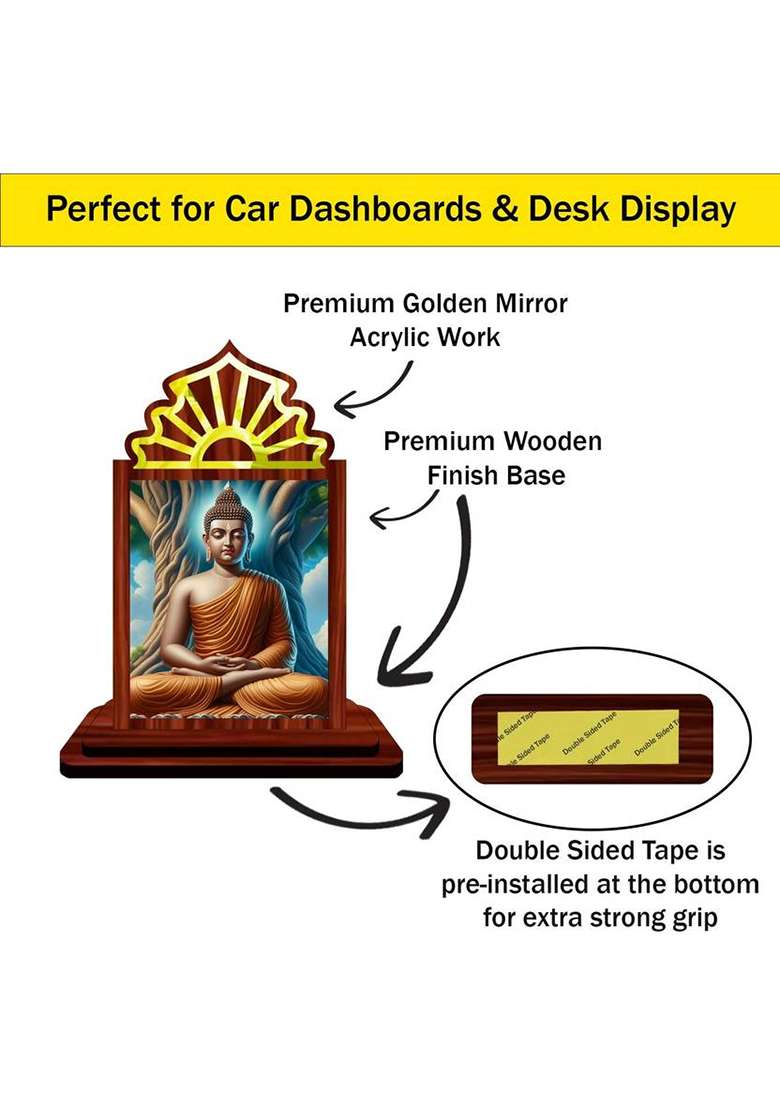 Giftsrange Gautam Buddha Mahavira Siddhartha Car Dashboard Idol Decorative Showpiece - 10.5 Cm(Wood Multicolor) - Indya