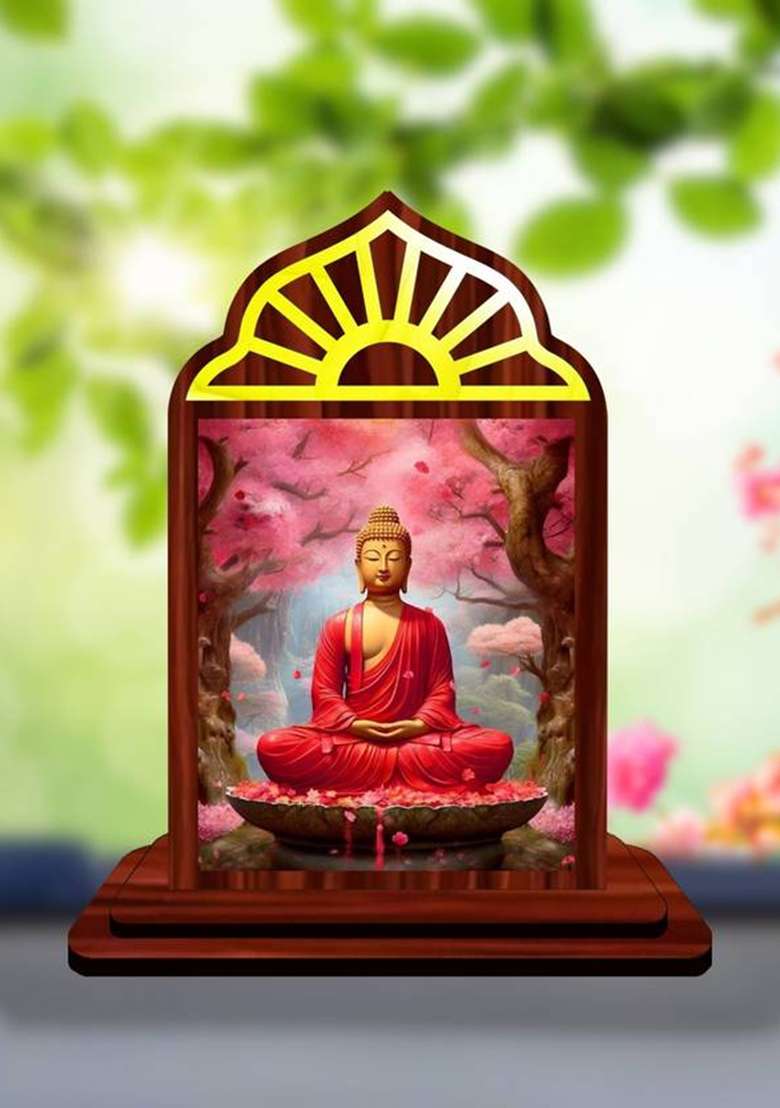 Giftsrange Gautam Buddha Mahavira Siddhartha Car Dashboard Idol Premium Decorative Showpiece - 10 Cm(Wood Multicolor) - Indya