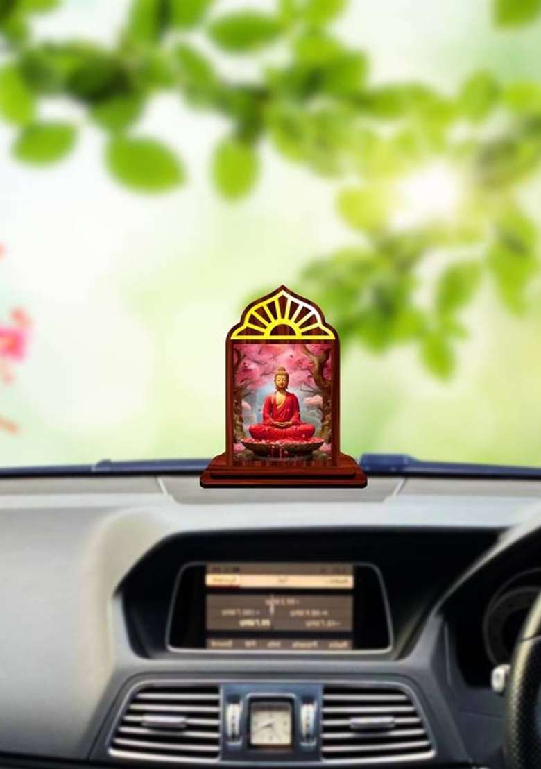 Giftsrange Gautam Buddha Mahavira Siddhartha Car Dashboard Idol Premium Decorative Showpiece - 10 Cm(Wood Multicolor) - Indya
