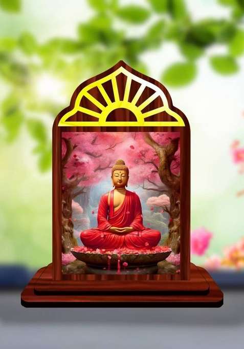 Giftsrange Gautam Buddha Mahavira Siddhartha Car Dashboard Idol Premium Decorative Showpiece - 10 Cm(Wood Multicolor)