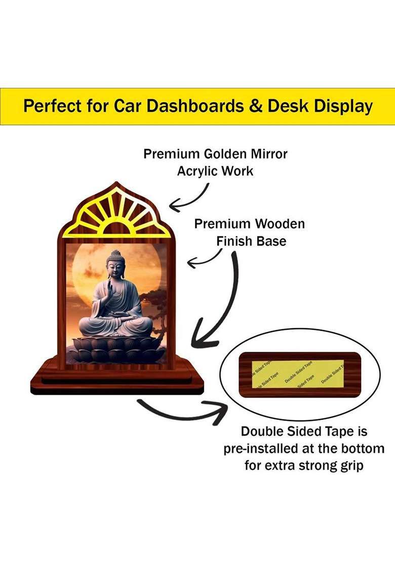 Giftzlane Gautam Buddha Mahavira Siddhartha Car Dashboard Idol Premium Decorative Showpiece - 10.5 Cm(Wood Multicolor) - Indya