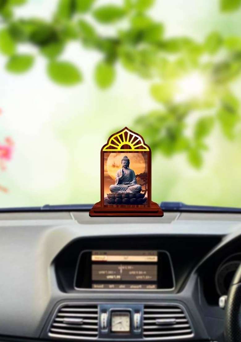 Giftzlane Gautam Buddha Mahavira Siddhartha Car Dashboard Idol Premium Decorative Showpiece - 10.5 Cm(Wood Multicolor) - Indya
