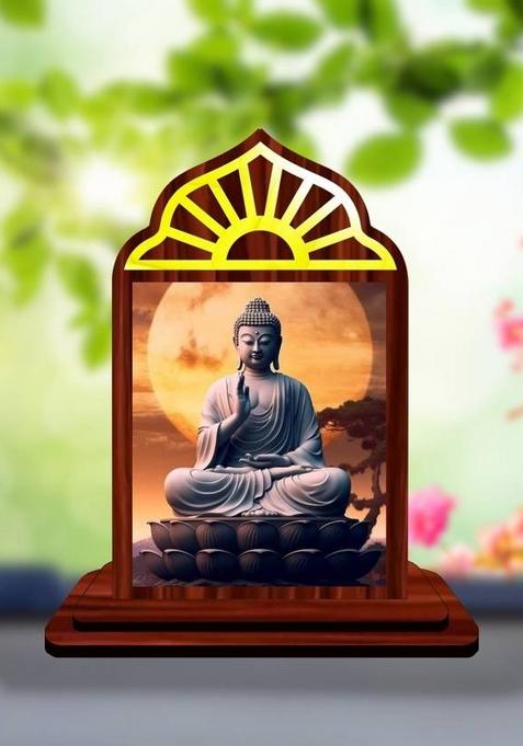 Giftzlane Gautam Buddha Mahavira Siddhartha Car Dashboard Idol Premium Decorative Showpiece - 10.5 Cm(Wood Multicolor)