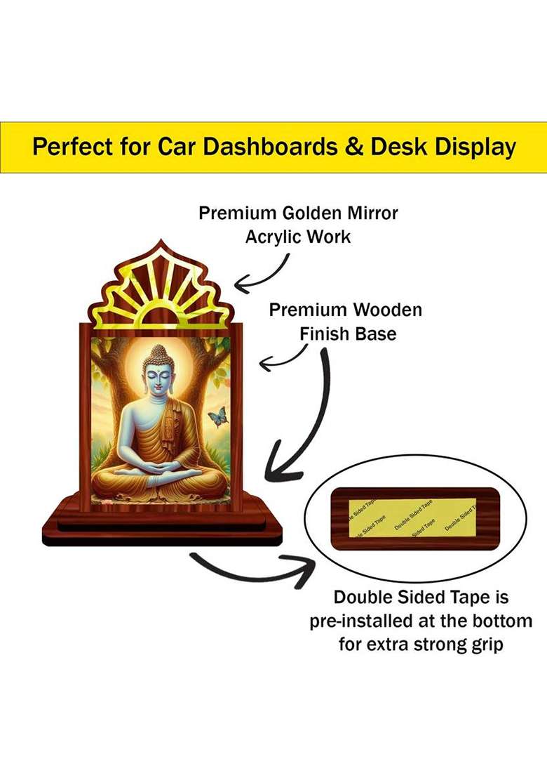 Giftsrange Gautam Buddha Mahavira Siddhartha Car Dashboard Idol Decorative Showpiece - 10.5 Cm(Wood Multicolor) - Indya