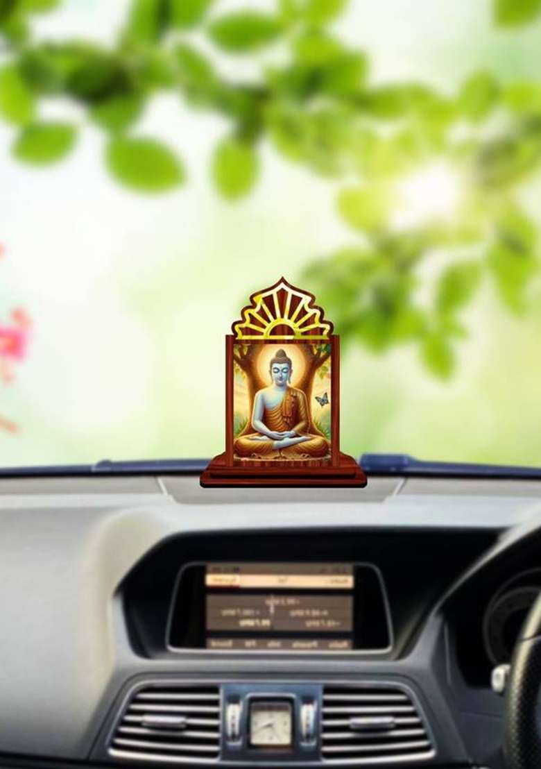 Giftsrange Gautam Buddha Mahavira Siddhartha Car Dashboard Idol Decorative Showpiece - 10.5 Cm(Wood Multicolor) - Indya