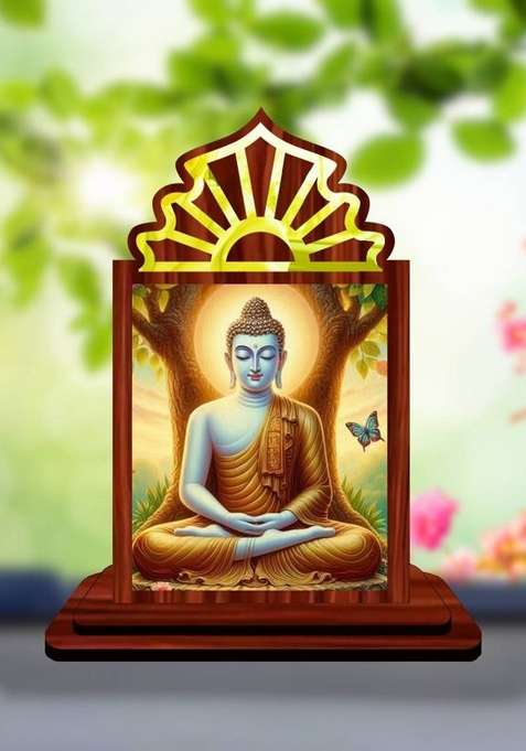 Giftsrange Gautam Buddha Mahavira Siddhartha Car Dashboard Idol Decorative Showpiece - 10.5 Cm(Wood Multicolor)