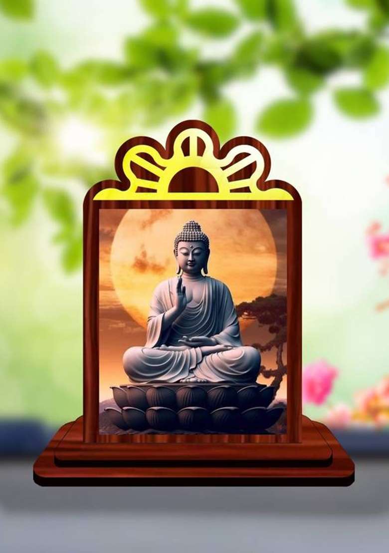Giftsrange Gautam Buddha Mahavira Siddhartha Car Dashboard Idol Premium Decorative Showpiece - 9.5 Cm(Wood Multicolor) - Indya