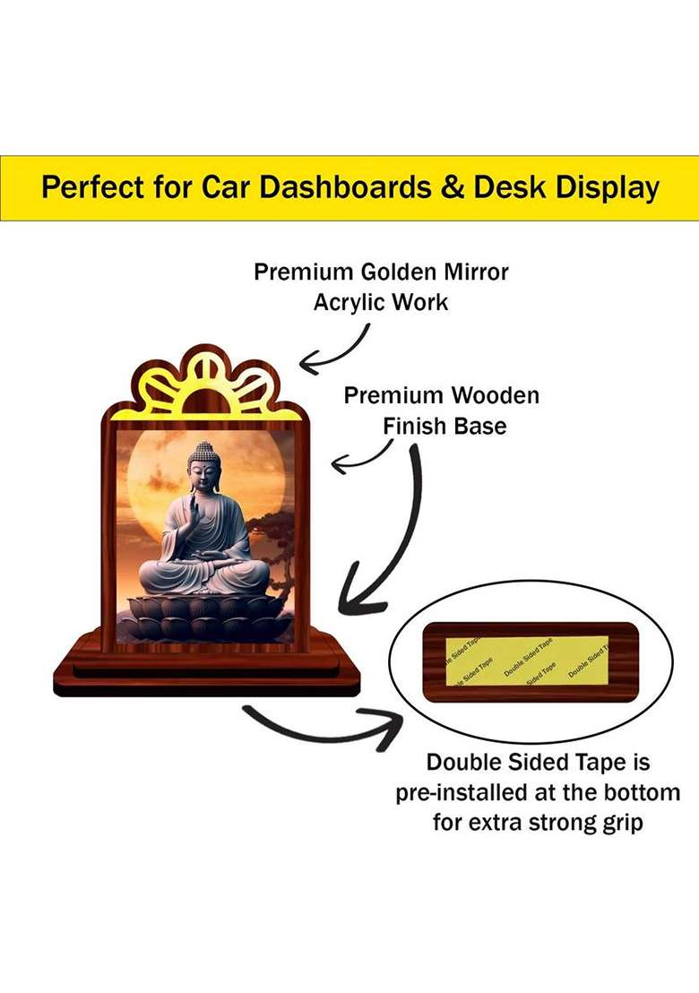 Giftsrange Gautam Buddha Mahavira Siddhartha Car Dashboard Idol Premium Decorative Showpiece - 9.5 Cm(Wood Multicolor) - Indya