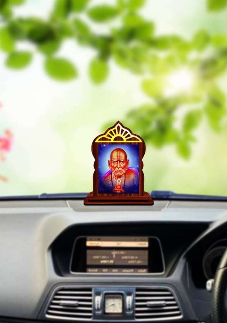 Giftsrange Akkalkot Swami Samarth Car Dashboard Idol Decorative Showpiece - 10.4 Cm(Wood Multicolor) - Indya