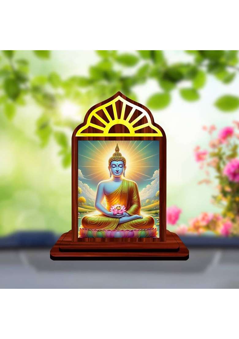 Giftsrange Gautam Buddha Mahavira Siddhartha Car Dashboard Idol Decorative Showpiece - 10 Cm(Wood Multicolor) - Indya