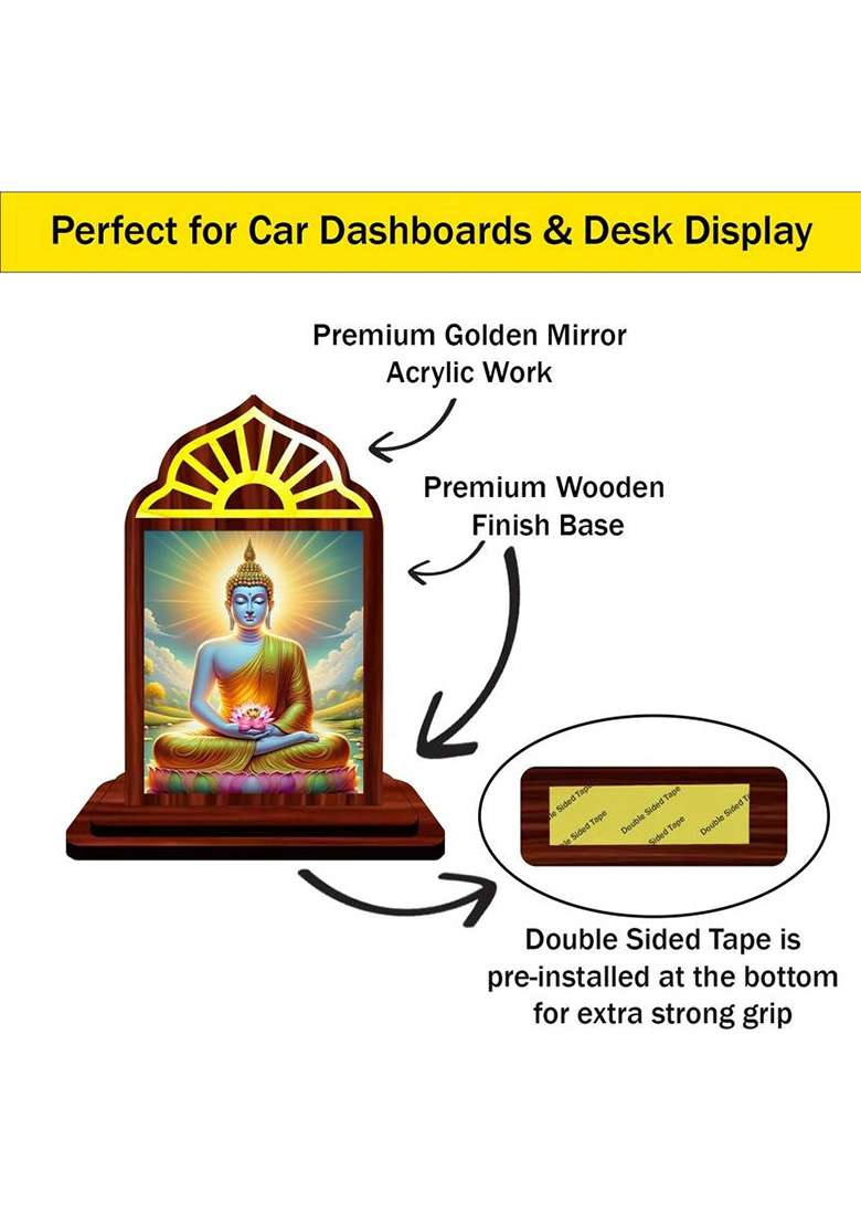 Giftsrange Gautam Buddha Mahavira Siddhartha Car Dashboard Idol Decorative Showpiece - 10 Cm(Wood Multicolor) - Indya