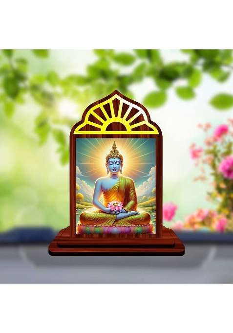 Giftsrange Gautam Buddha Mahavira Siddhartha Car Dashboard Idol Decorative Showpiece - 10 Cm(Wood Multicolor)
