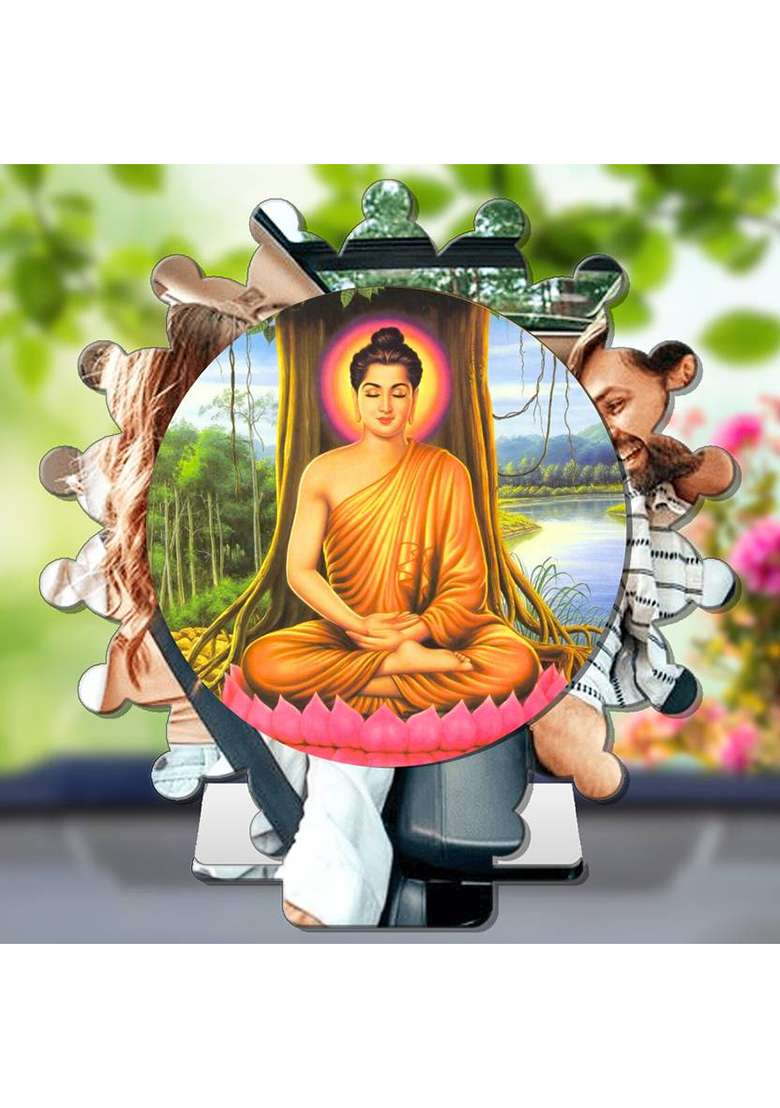 Giftsrange Gautam Buddha Mahavira Siddhartha Silver Mirror Shine Car Dashboard Idol Decorative Showpiece - 8 Cm(Plastic Multicolor Silver) - Indya