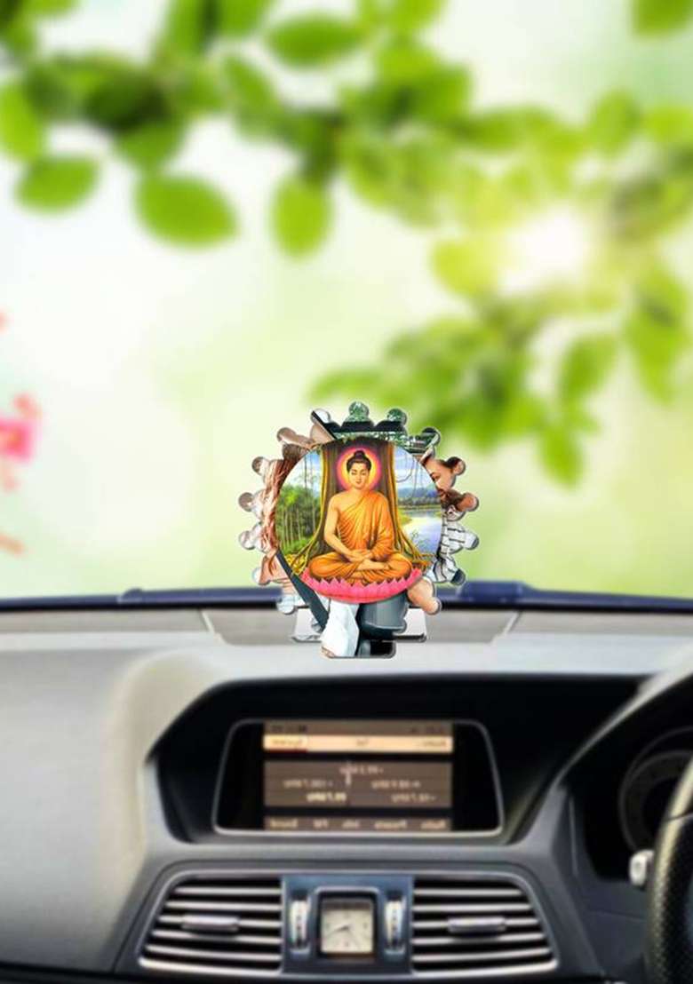 Giftsrange Gautam Buddha Mahavira Siddhartha Silver Mirror Shine Car Dashboard Idol Decorative Showpiece - 8 Cm(Plastic Multicolor Silver) - Indya