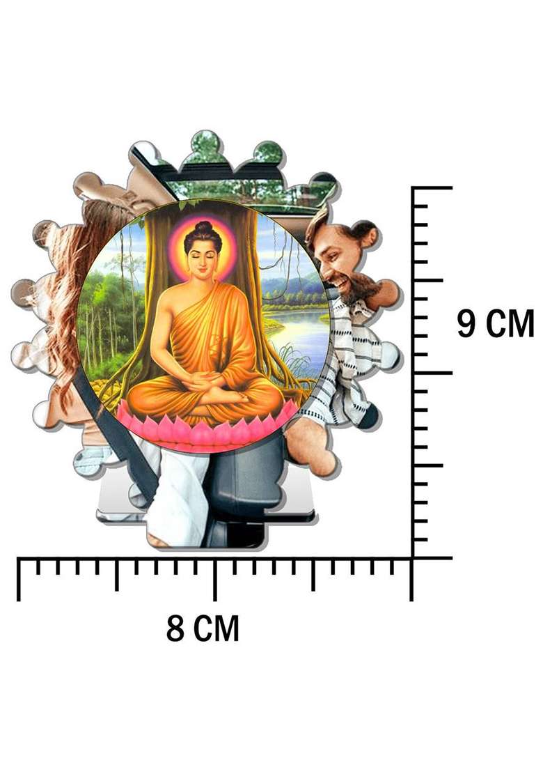 Giftsrange Gautam Buddha Mahavira Siddhartha Silver Mirror Shine Car Dashboard Idol Decorative Showpiece - 8 Cm(Plastic Multicolor Silver) - Indya
